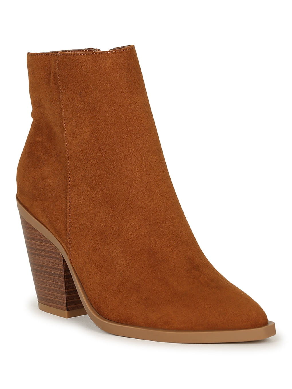 Bamboo Pointed Toe Stacked Chunky Heel Ankle Bootie 20364