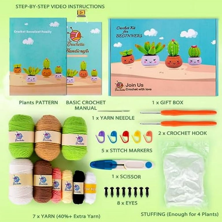 siopal Crochet Kit for Beginners, Crochet Plants Kit for Beginners with  Step-by-Step Video Tutorial Learn to Crochet Kits for Adults Kids Beginner