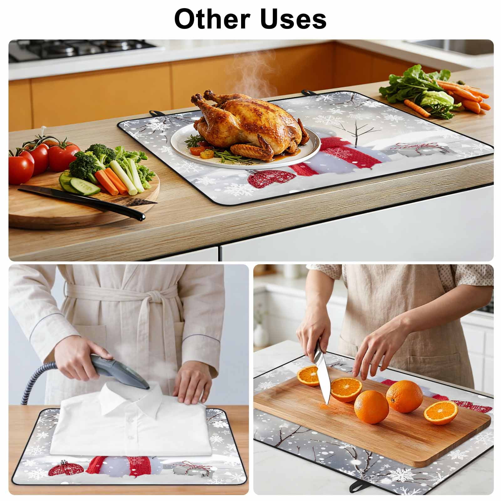 Grey Snowman Christmas Stove Top Cover for Electric Stove, Heat-proof & Non Slip Glass Top Stove Cover Protector, Xmas Snowflake Branch Kitchen Flat Cooktop Rubber Mat 24x21 Inches