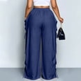 thumbnail image 4 of Drawstring Cotton Linen Pants for Women, High Waist Wide Leg Harem Trousers with Pockets - Breathable Loose Fit Boho Palazzo Pants Royal Blue M, 4 of 5