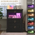 thumbnail image 3 of Hiphuta Wide Farmhouse Nightstand with Charging Station, Wood Night Stands End Table with 3 Drawer, LED Bedside Table for Bedroom Living Room, Black, 3 of 8