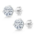 thumbnail image 3 of Gem Stone King 18K White Gold White Moissanite From Charles & Colvard 3-Prong Stud Earrings for Women Men (1.00 Cttw, Gemstone Birthstone, Round 5MM), 3 of 6