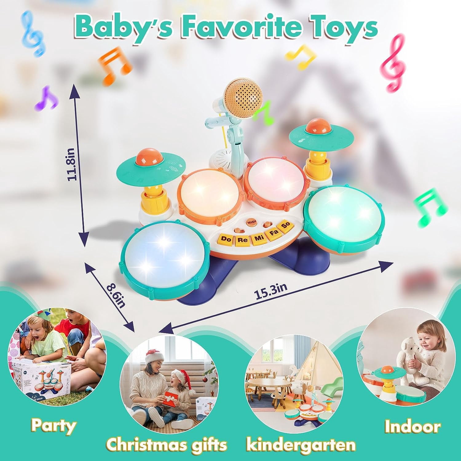 Zendure Drum Set with Microphone for Toddler 1-3 Baby Musical Toys Drum Piano Musical Instrument Learning Toys Gift for Boys Girls Age 2-5