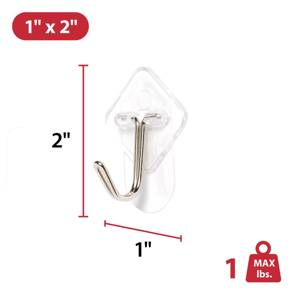 Hyper Tough Medium Removable Hinged Hooks, Plastic Clear Hooks for Hanging Keys, with 3 Adhesive Strips, 1 lb Capacity, White, 3 Pc