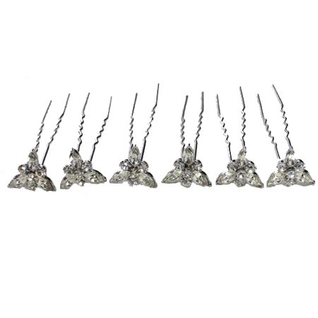 6 Clear Rhinestone Hair Pins 4 Bridal Bridesmaid Flower Girl