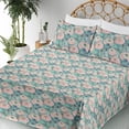 thumbnail image 3 of Ambesonne Floral Fitted & Flat Sheet with Shams 4 Pcs Set, Peony Eucalyptus Foliage Art, King, Laurel Green and Pale Teal, 3 of 5