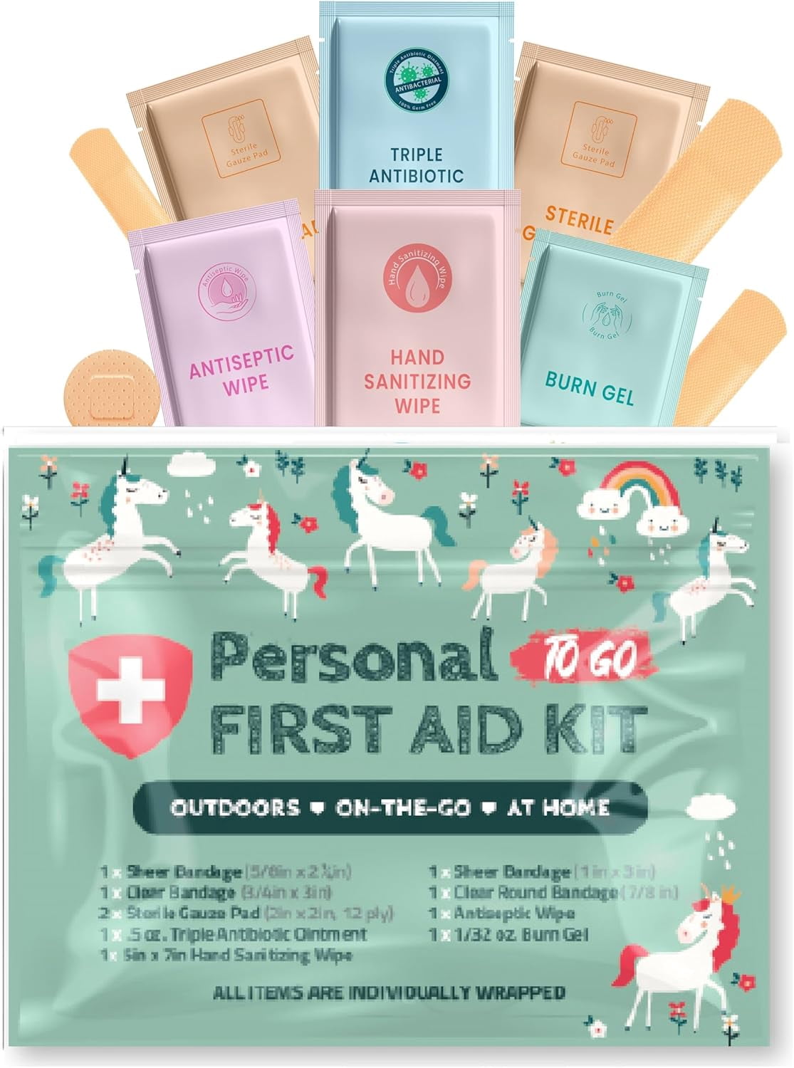 First Aid Emergency Medical Kit Mini and Travel Size - 10 Pack | Great for Kids, Schools, Business, Hiking, Camping | Wound Care Products (Unicorns)