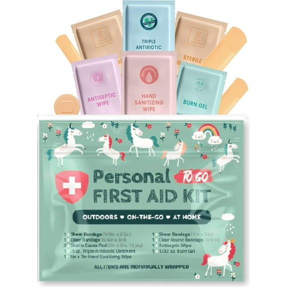 Portable Travel Size First Aid Kit - Perfect for Home, Office, Car, School, Business, Travel, Hiking, College, and Outdoors | Individually Wrapped Medical Kit Products (Unicorns)