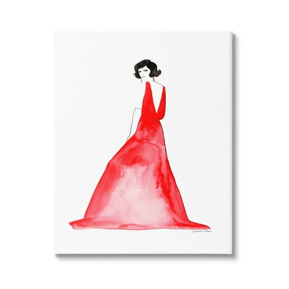 Stupell Industries Woman in Red Gown Beauty & Fashion Painting Gallery Wrapped Canvas Print Wall Art, 16 x 20