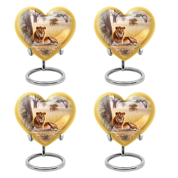 SABURIAL Lion Urn - Memorial Urn Human Ash - 3 Inch - Pack Of 4 - Small Urns For Ashes Keepsake - Cremation Urns For Men & Women - Funeral Keepsakes For Ashes
