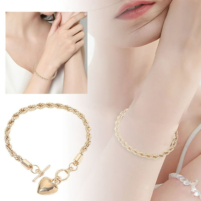 Pulsera con charm de corazón de acero inoxidable para mujer, joya elegante y duradera