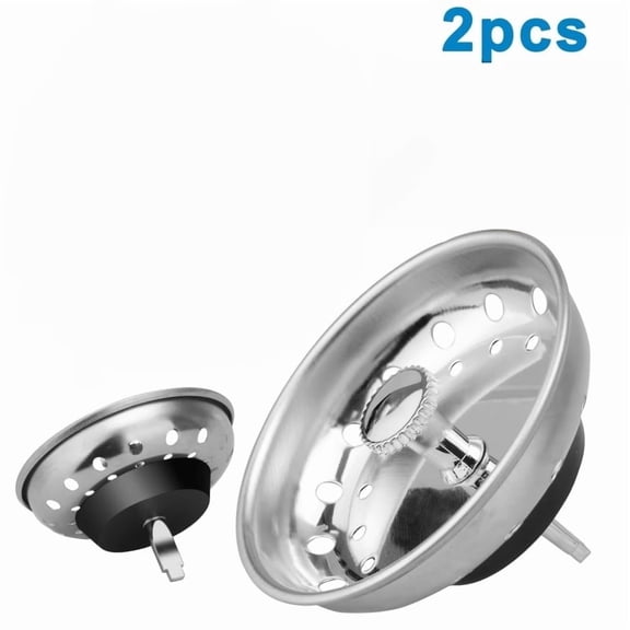 2 Pack Kitchen Sink Strainer, 2 in 1 Stainless Steel Sink Drain Strainer and Stopper Replacement for 3-1/2 Inch Kitchen Drains, Rubber Stopper, Anti-Clogging,
