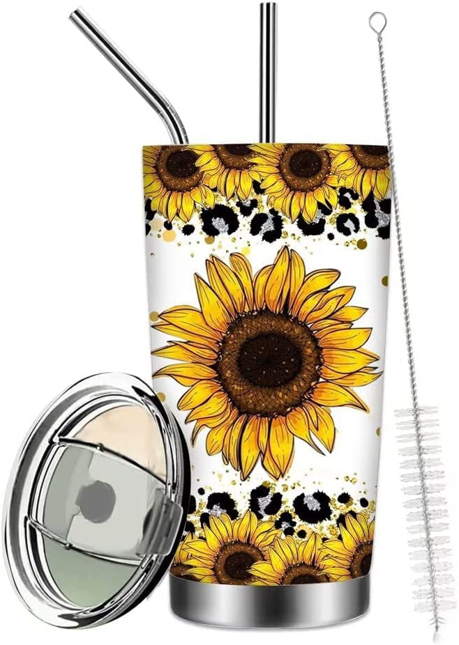 Sunflower Tumbler with Lid Double Wall Tumbler 20oz Travel Coffee