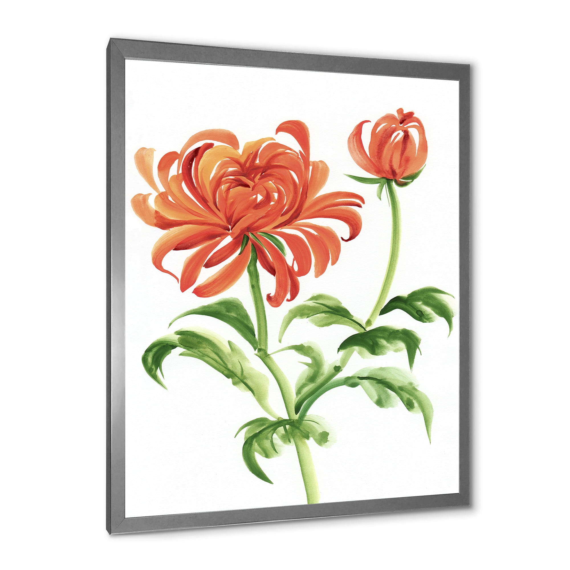 Designart 'Ancient Orange Chrysanthemum Flower' Traditional Framed Art Print