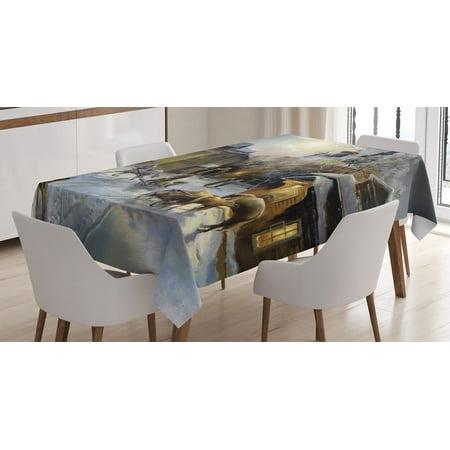 

Country Tablecloth Winter Landscape of a Western Town at Night in New World Rurals in Retro Style Art Rectangular Table Cover for Dining Room Kitchen Decor 52 X 70 Multicolor by Ambesonne