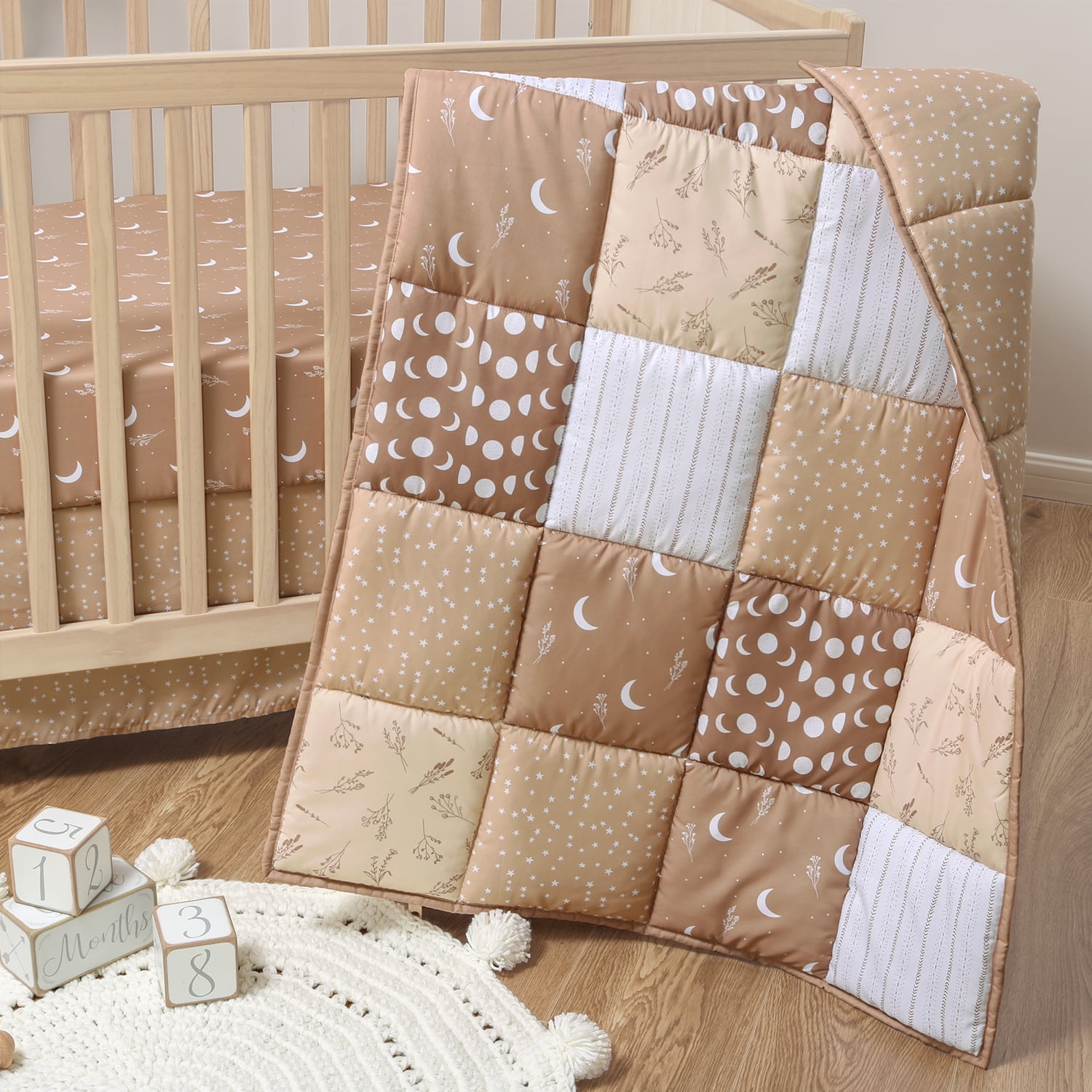 The Peanutshell Crib Bedding Set for Baby Boys or Baby Girls, Boho Celestial, 3 Pieces