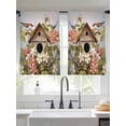 thumbnail image 3 of Birdhouse Vintage Semi Sheer Window Curtains 45 Inches Long, Spring Floral Birds Botanical Rod Pocket Voile Silky Chiffon Curtain Light Filtering Drapes for Living Room, Kitchen, 52"x45", 2 Panels, 3 of 9