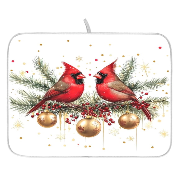 Ryvnso Cardinal Golden Christmas Dish Drying Mat for Kitchen Countertop 16x18 Small Dish Pad Drainer Rack Dish Sink Mats