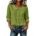 thumbnail image 3 of VBVC Women's Peter Pan Collar Button Down Blouse , Ladies' Long Sleeve Babydoll Shirt , Casual Loose Fit Peplum Top For Women, Green , S-2XL, 3 of 6