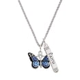 thumbnail image 1 of Delight Jewelry Silvertone Large Blue Butterfly with 6 AB Crystals Silvertone Believe Faith Prayer Hope Bar Charm Necklace, 23", 1 of 4