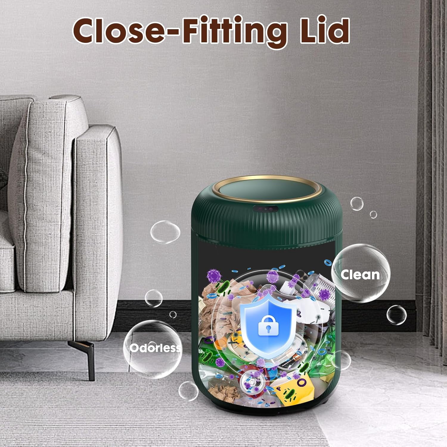 Automatic Motion Sensor Bathroom Trash Can with Lid, 3 Gallon Touchless Trash Bin, Smart Plastic Garbage Can Small Green Wastebasket for Toilet, Office, rv, Bedroom, Living Room