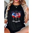 thumbnail image 1 of 4th Of July Wine Glasses Patriotic Red White Blue USA Flag T-Shirt Soft 100% Cotton Short Sleeve, Summer Outdoor Essential For Men Women - Perfect For Daily Wear, Hiking, And Travel, 1 of 5
