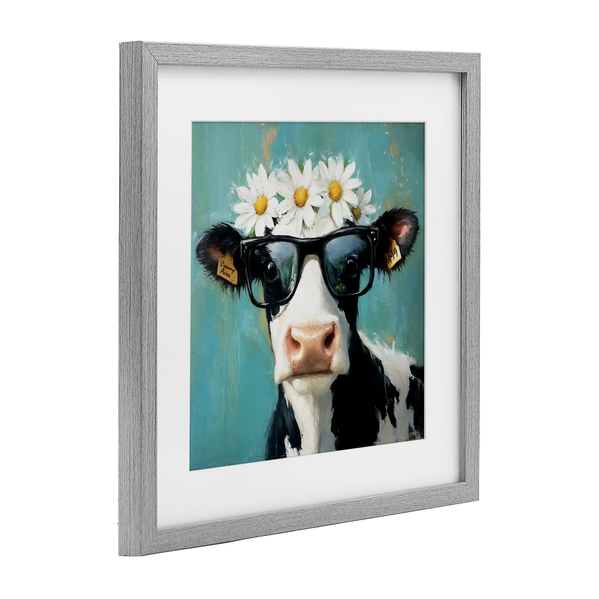 Stupell Industries Nerdy Nessie Cow Gray Framed Print Under Glass, design by Tina LeCour