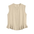 thumbnail image 6 of Drses 2026 Women's Cotton Linen Sleeveless Tank Top, Crewneck Button Front Pleated Peplum Blouse with Ruffled Hem, Lightweight Breathable Casual Versatile Shirt, 6 of 6