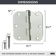 thumbnail image 2 of Ilyapa 18 Pack Brushed Nickel Hinges for Doors, 3.5 x 3.5 Inch Interior Satin Nickel Hinges Hardware, for Front Door, 5/8 Inch Radius Corners, 2 of 8