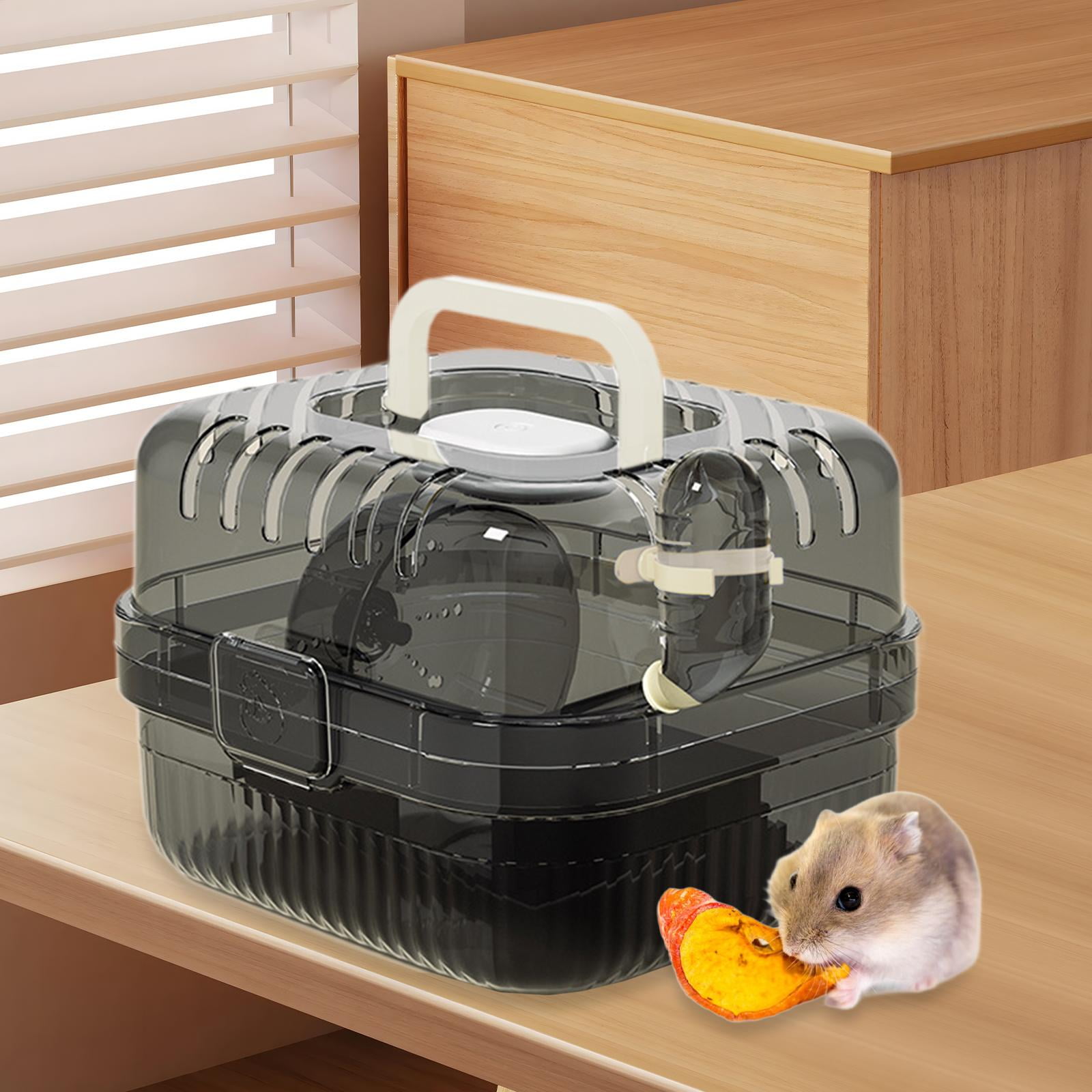 balikha Hamster Cage Transport Box with Light Handle in The Event of A Small Portable Cage for Pets with Water Bottle for Bunny Mouse Black