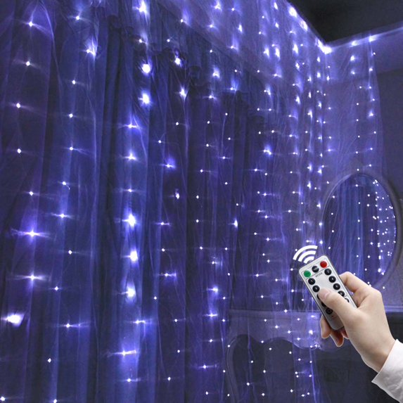 DYstyle 9.8ft x 9.8ft Feathers LED Curtain Fairy Light, 300LEDs USB Powered Curtain String Lights Remote Control 8 Modes Timer Waterproof