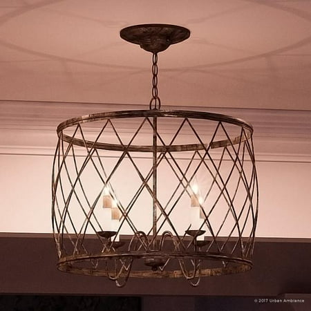 

Urban Ambiance Luxury French Country Chandelier Medium Size: 20 H x 23 W with Provincial Style Elements Gold Accented Silver Leaf Finish and Open Metal Lattice Shade UQL2261