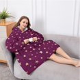 thumbnail image 5 of Oversized Wearable Blanket Hoodie,Purple Christmas Star Pattern Sherpa Blanket Hoodie with Super Pockets,Super Warm Fuzzy Pullover for Women & Men, 5 of 6