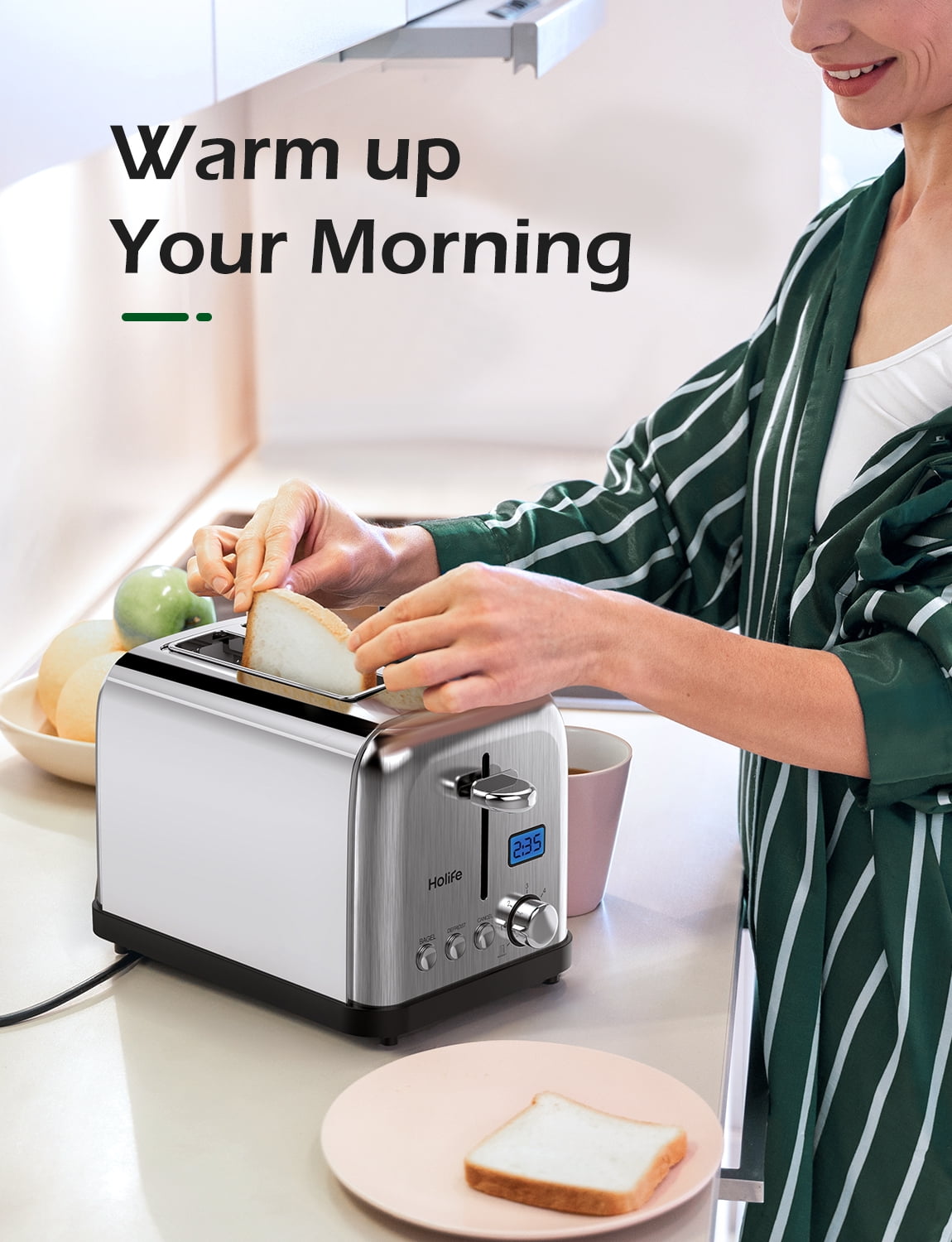 Holife Toaster 2 Slice, Stainless Steel Toaster Bagel Toaster Silver