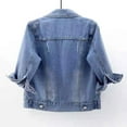 thumbnail image 5 of Fartey Plus Size Jean Jacket for Women Trendy Casual 3/4 Sleeve Short Denim Jacket Basic Lapel Button Down Cropped Coat with Pockets 2024, 5 of 5