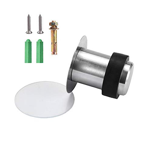 Double-Sided Adhesive Sheets Without Drilling Stainless Steel Door Stop Brushed Cylindrical Floor Support 82 mm Height