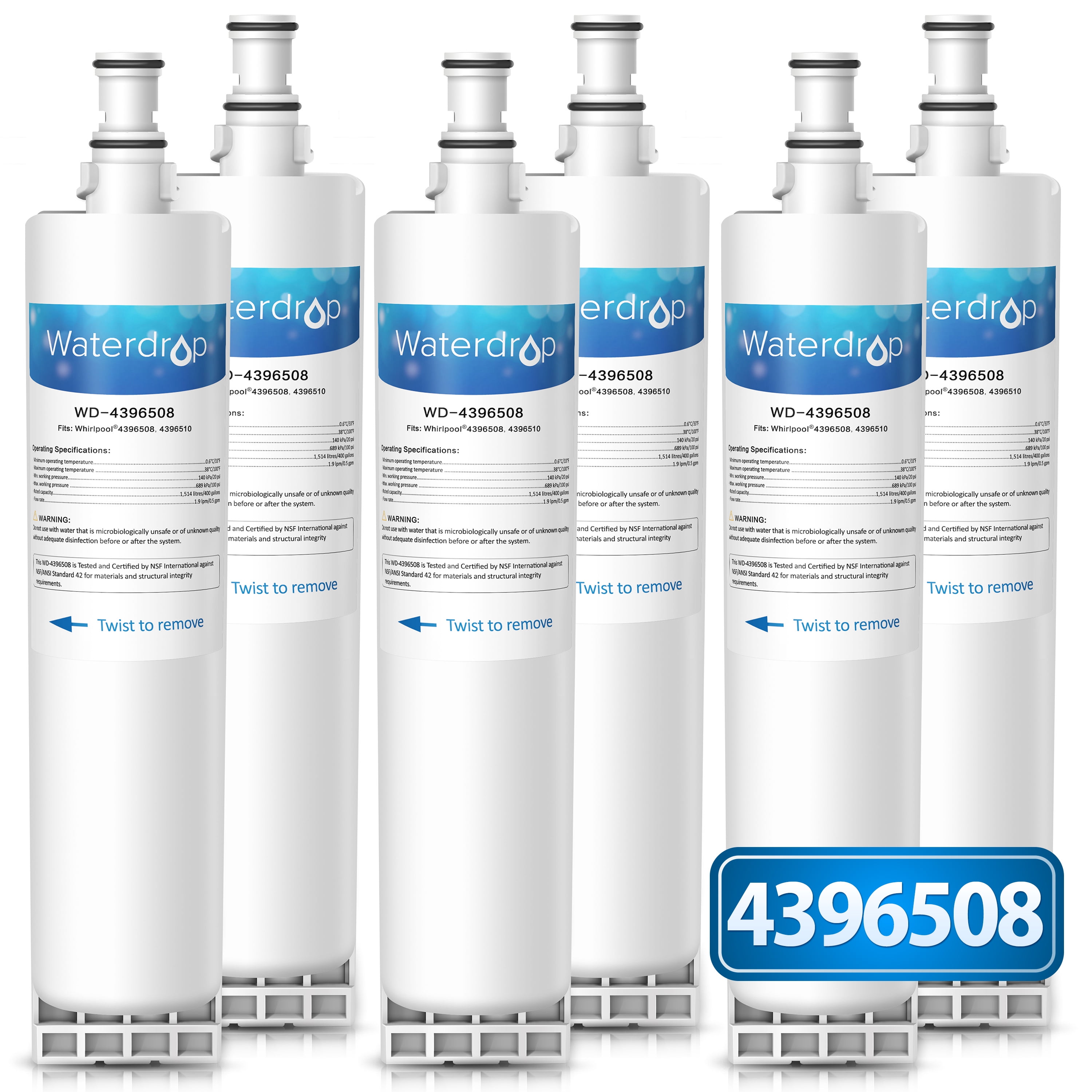 6 Pack Waterdrop 4396508 Replacement for Whirlpool 4396508, 4396510