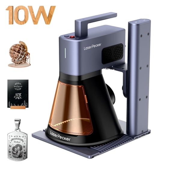 LaserPecker LP2 Plus 10W Diode Laser Engraver, Portable Laser Engraving Machine, 4000 mm/s High-Speed, 4K Precision, 6mm Basswood Cutting, DIY For Wood, Leather,Acrylic,Coated Metal, Colored Glass