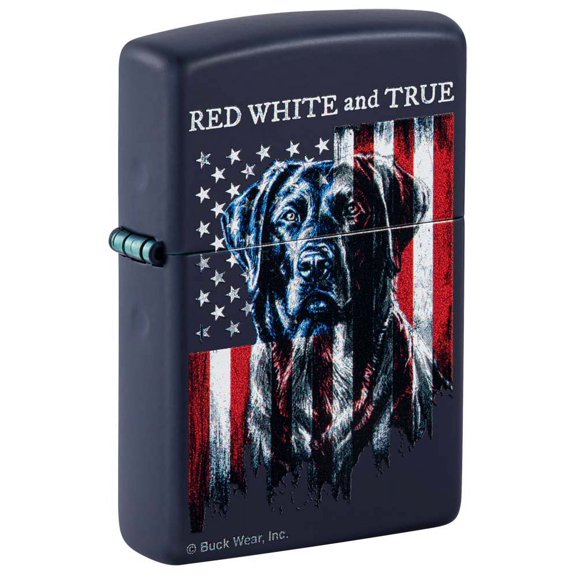 Zippo Lighter: Black Lab, Red White and True - Navy Blue Matte 81206