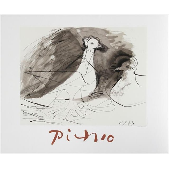 Pablo Picasso 2069 Pigeons- Lithograph on Paper 29 In. x 22 In. - Black- White- Gray