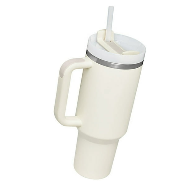 40oz Gobelet de voyage Tasse à café à paroi double isolée sous vide acier inoxydable avec paille et couvercle,Blanc - Maison