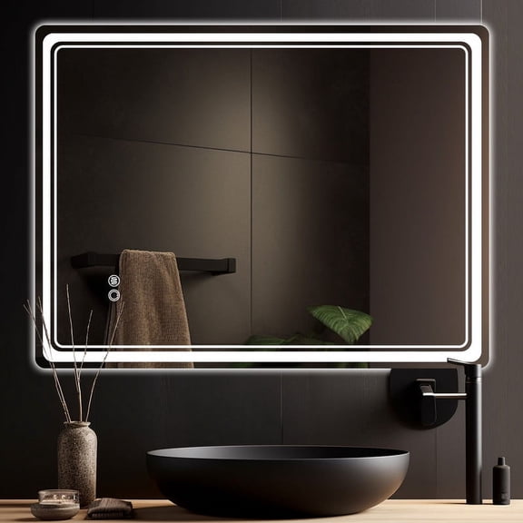 WallBeyond 27"×36" Rectangle Led Mirror for Bathroom, Vanity Mirror with Adjustable 3 Colors Lights, Anti-Fog Wall Mounted Mirror