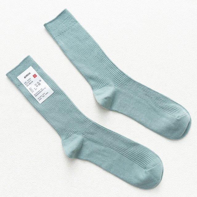 Calcetines de hombre sin estampados de otoño e invierno, largos, japoneses, retro, Harajuku, con doble aguja, rayas verticales, calcetines de algodón personalizados, calcetines hasta media pantorrilla