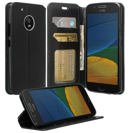 SPY Case for Motorola Moto G5 Plus Case, Moto G Plus (5th Gen) Case, Slim Flip Folio [Kickstand] Pu Leather Wallet Case Cover with ID & Card Slots & Pocket - Black