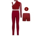 thumbnail image 2 of Miutii Kids Girls Dance Outfits 4pcs Crop Top with Shorts Leggings Hairband Set Gymnastics Yoga Workout Activewear Burgundy 14, 2 of 3