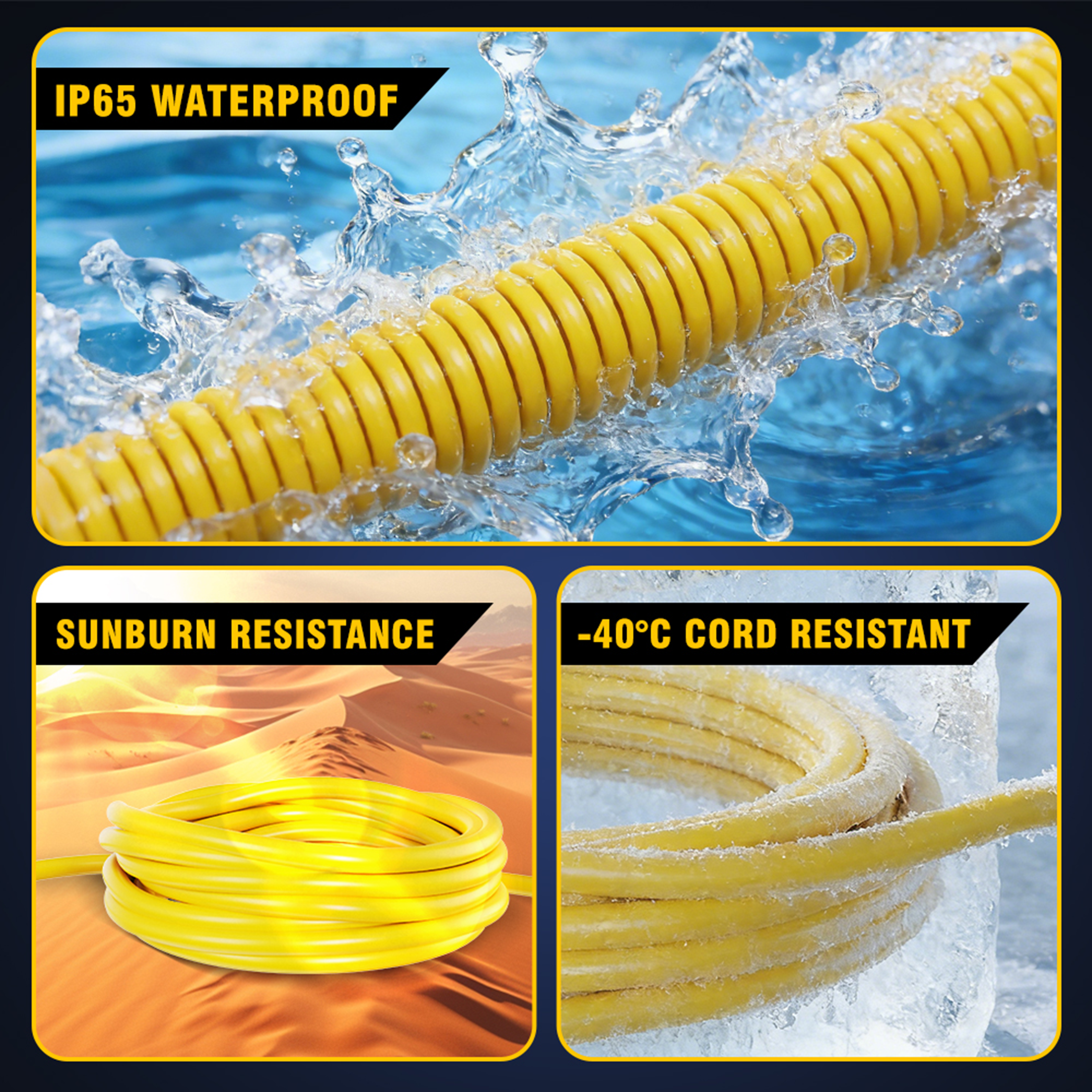 12/3 Gauge Heavy Duty 25ft Outdoor Extension Cord, Waterproof with LED Lighted End,yellow,Waterproof,ETL,flexible