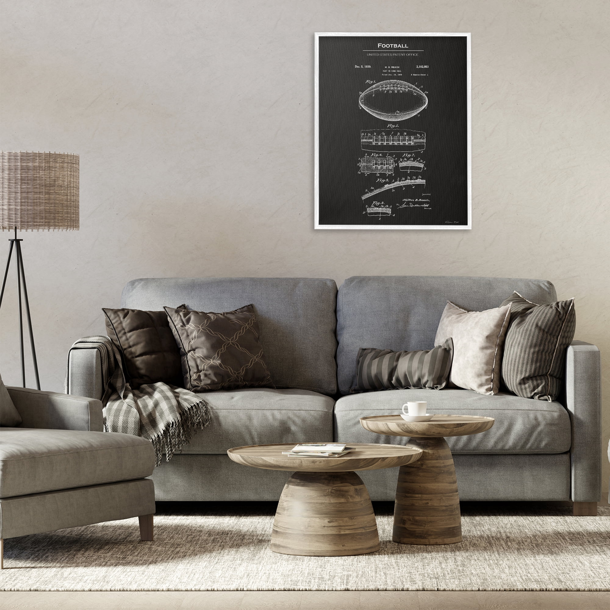 Stupell Industries Detailed Football Blueprint Sports Painting White Framed Art Print Wall Art, 24 x 30