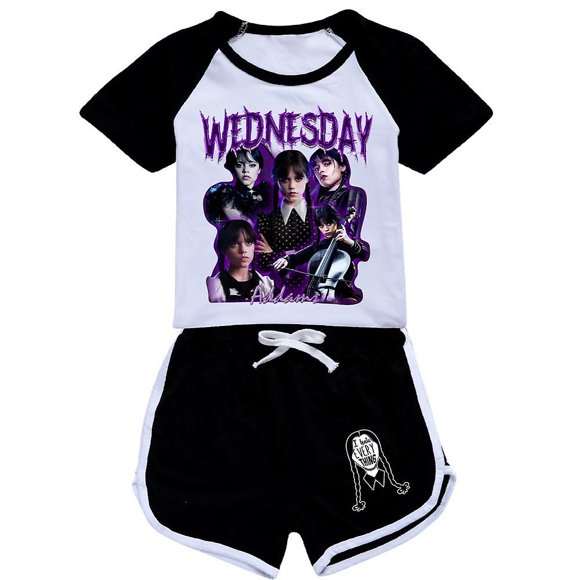 Pyjama Ensemble T-shirt à Manches Courtes Imprimé et Short Wednesday Adams pour Filles