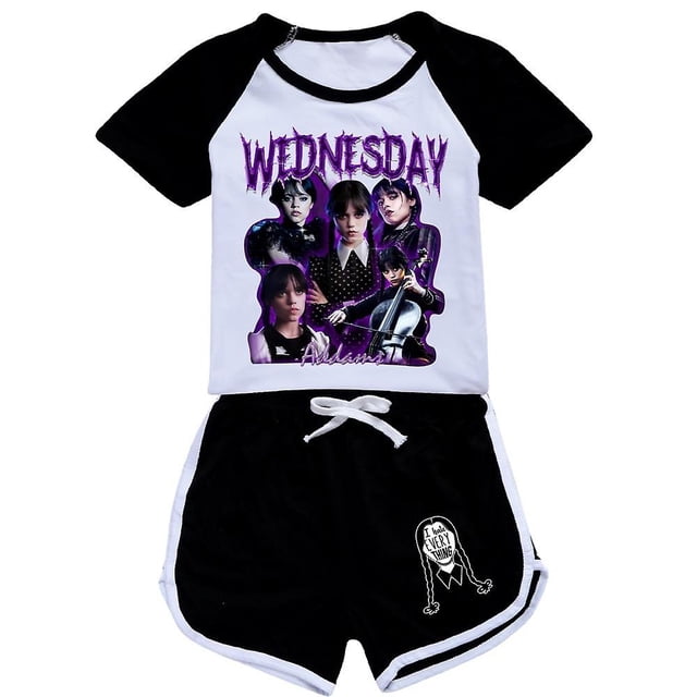 Pyjama Ensemble T-shirt à Manches Courtes Imprimé et Short Wednesday Adams pour Filles