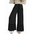 thumbnail image 3 of Pantalones Palazzo Holgados de Playa con Cintura Alta Elástica, Dobladillo con Volantes y Pierna para Mujer Negro M, 3 of 7